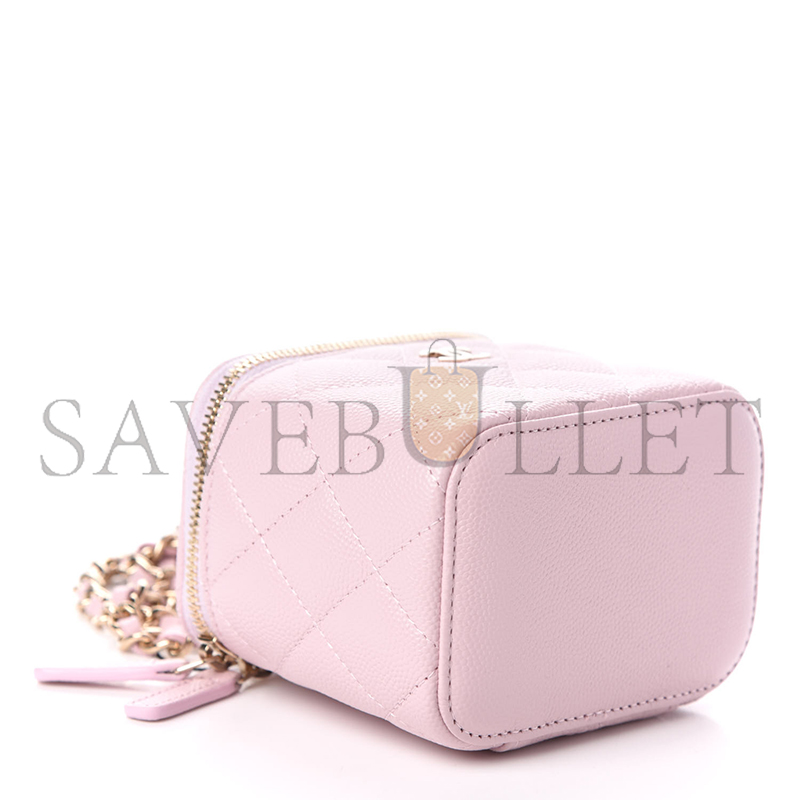CHANEL MASTER CAVIAR QUILTED MINI VANITY CASE WITH CHAIN LIGHT PINK AP1340 (10*9*7cm)